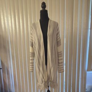Fringe Striped Gray and Cream Women's Sweater